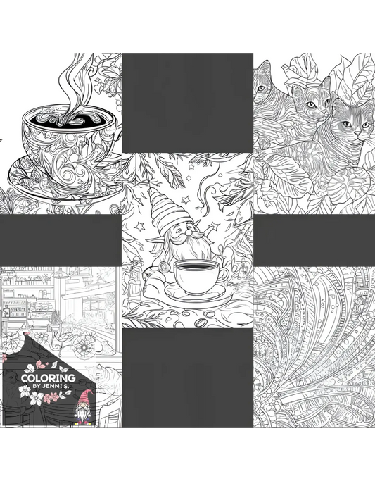 Cats, Coffee, & Calm, a coloring book, by: Jenni S. - Coloring by Jenni S.