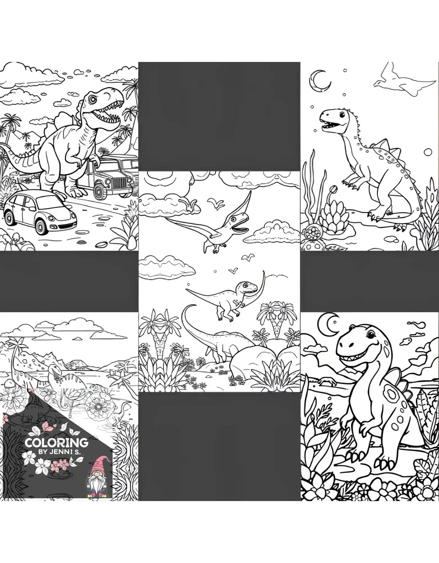 Colorful Dino's, a coloring book, by: Jenni S. - Coloring by Jenni S.
