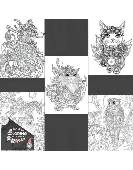 Critters of the Cogwheel Jungle, a coloring book, by: Jenni S. - Coloring by Jenni S.