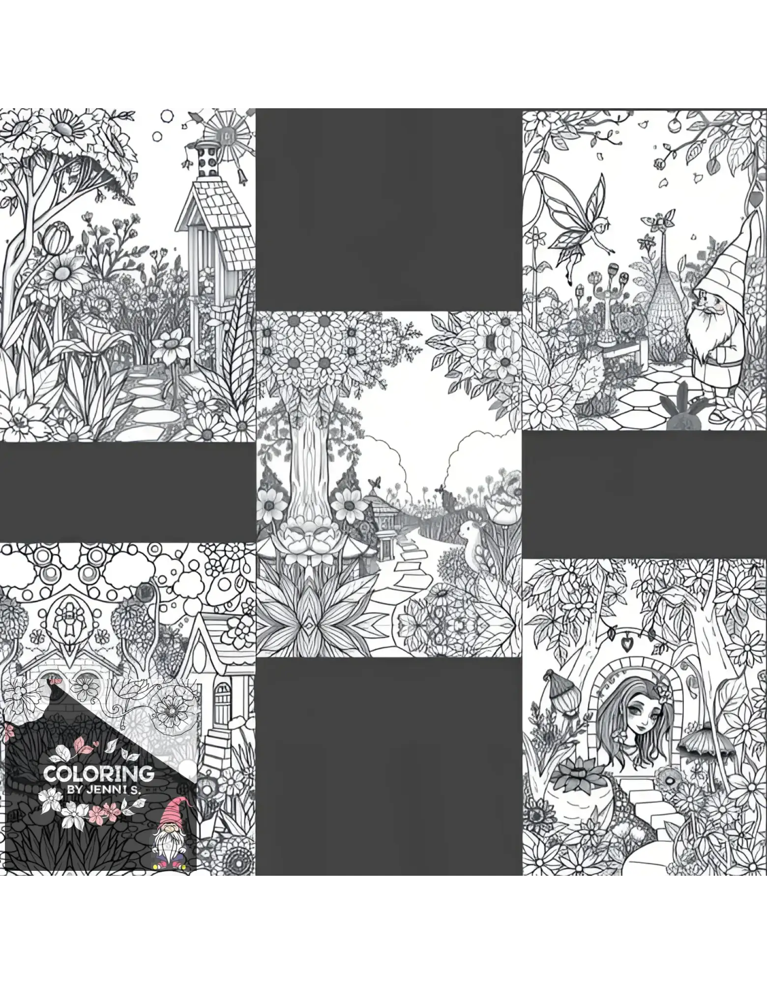 Whimsical Gardens, a coloring book, by: Jenni S. - Coloring by Jenni S.